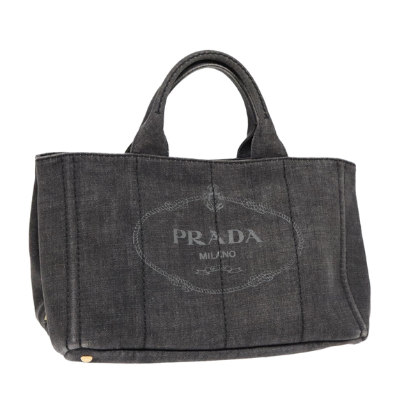 PRADA Canapa MM Hand Bag Denim Gray Gold Auth yk14676 - Picture 1 of 16